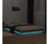 vidaXL Estructura de Cama LED, Somier Base de Listones, Armazón de Cama, Mueble para Dormitorio, Madera Maciza de Pino Marrón Cera 140x190 cm