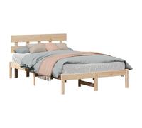 vidaXL Marco de Cama Natural con Cabecero 140X190 cm Madera Maciza para Dormitorio Diseño Minimalista Duradero Fácil Montaje Sin Base Necesaria Madera Marrón Plataforma Adulto Barnizado