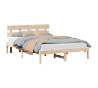 vidaXL Marco de Cama con Cabecera 160X200 cm de Madera Sólida de Pino Diseño Moderno Duradero Montaje Fácil Sin Somier Muebles de Dormitorio Naturales