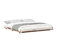 vidaXL Marco de Cama de Pino sólido 200 x 220 cm, Estilo Japandi Moderno, Acabado Mate marrón, bajo al Suelo para Mayor Seguridad. Montaje fácil con 2 Personas, Necesitas Destornillador y Taladro. I