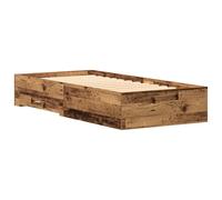 vidaXL Estructura de Cama Moderna de Madera Sólida Recuperada con Gran Almacenamiento, Diseño Resistente Y Acabado Vintage Dormitorios Dimensiones 90 X 200 cm Durmientes Adultos Muebles