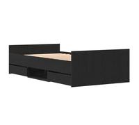 vidaXL Moderno marco de cama de roble negro con 4 cajones de almacenamiento, 90 cm x 200 cm, madera laminada y madera de pino maciza, elegante mueble de dormitorio, cama individual que ahorra espacio