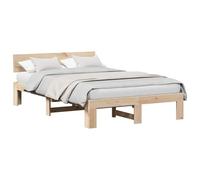 vidaXL Estructura de Cama Natural 135 x 190 cm Madera de Pino Macizo | Perfecto para guardar tus cosas bajo la cama, Hecha de madera maciza de pino, así que aguanta un montón,