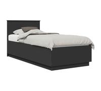 vidaXL Estructura de Cama Negro 100 x 200 cm Madera de ingeniería, Juego de Muebles para Dormitorio Moderno, Diseño Rectangular, Materiales Duraderos, Incluye Puertos USB para Carga Conveniente