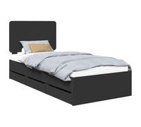 vidaXL Estructura de Cama Negro 100 x 200 cm Madera Ingenieril, Elegante Marco de Cama Rectangular, Mueble Moderno, Almacenamiento Funcional, Madera con cajones Ocultos