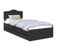 vidaXL Estructura de Cama Negro 90 x 200 cm Madera Ingenieril, Dormitorio, Rectangular, Diseño Moderno para Espacios Elegantes, con Soluciones de Almacenamiento Integradas, Paleta de Colores Relajant