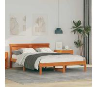 vidaXL Estructura de Cama Plataforma 135 x 190 cm marrón Cera de Madera de Pino con Conector USB para Luces LED. Acabado Mate, Incluye Luces ambientales Multicolores. Fácil de Montar y con un diseño