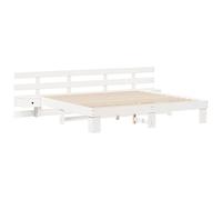 vidaXL Estructura de Cama Plataforma Blanca de Madera Maciza de Pino 200 x 200 cm. Viene con 2 mesitas con cajones y un cabecero montado en la Pared. Tiene un Acabado Suave, no Necesita colchón y se