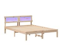 vidaXL Estructura de Cama Plataforma de Madera de Pino Sólido Natural 120 x 200 cm de Diseño Moderno con Tira LED Multicolor y Conector USB Incluido. Fácil de Limpiar Muebles de Dorm