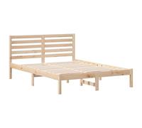 vidaXL Estructura de Cama Plataforma de Madera Natural 135 x 190 cm de Pino Sólido con Cabecero Marrón. Montaje en Interior: Se Necesitan 2 Personas y un Destornillador. No Requiere Base de Muelles.