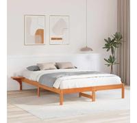 vidaXL Estructura de Cama Plataforma marrón Cera 200 x 205,6 x 31,7 cm 150 x 200 de Madera de Pino Maciza. Diseño Moderno con cabecero Desmontable. Incluye 2 mesitas de Noche. Uso Interior. Construc