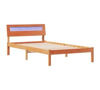 vidaXL Estructura de Cama Platform 90 x 200 cm en marrón Cera, de Pino sólido, con Luces LED y USB. No Necesitas somier, es fácil de Montar y Muy Estable. Cabezal Incluido y aguanta hasta 110 kg. DIS