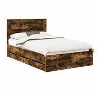 vidaXL Estructura de Cama Roble Ahumado 135 x 190 cm Madera Ingenieril, Cama Rectangular Moderna, Muebles estilosos, Almacenamiento práctico, diseño Minimalista en Madera