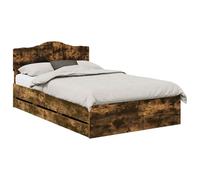 vidaXL Estructura de Cama Roble Ahumado 135 x 190 cm Madera Ingenieril, Dormitorio, Rectangular, Diseño Moderno para Espacios Elegantes, con Soluciones de Almacenamiento Integradas, Paleta de Colores