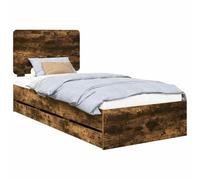 vidaXL Estructura de Cama Roble Ahumado 75 x 190 cm Madera Ingenieril, Elegante Marco de Cama Rectangular, Mueble Moderno, Almacenamiento Funcional, Madera con cajones Ocultos