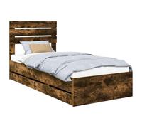 vidaXL Estructura de Cama Roble Ahumado 90 x 200 cm Madera Ingenieril, Estructura de Cama Rectangular Moderna, con Almacenamiento Oculto y diseño Minimalista, fácil de armar