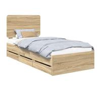 vidaXL Estructura de Cama Roble Sonoma 100 x 200 cm Madera Ingenieril, Elegante Marco de Cama Rectangular, Mueble Moderno, Almacenamiento Funcional, Madera con cajones Ocultos