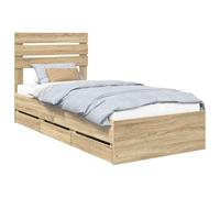 vidaXL Estructura de Cama Roble Sonoma 75 x 190 cm Madera Ingenieril, Estructura de Cama Rectangular Moderna, con Almacenamiento Oculto y diseño Minimalista, fácil de armar
