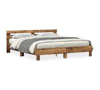 vidaXL Estructura de Cama Rústica de Madera Maciza Recuperada con Luces LED Que Se Adapta a un Colchón de 200 X 200 cm, Ideal para Decoración de Dormitorio, Diseño Duradero, Adultos, Mu