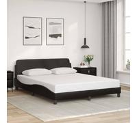 vidaXL Estructura de Cama , Somier Base de Listones, Armazón de Cama, Mueble para Dormitorio, Cuero Sintético Negro 152x203 cm