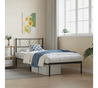 vidaXL Estructura de Cama, Somier con Cabecero, Armazón Marco de Listones de Cama, Mueble para Dormitorio Hogar, Metal Negro 90X190 cm