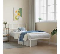 vidaXL Estructura de Cama, Somier con Cabecero, Armazón Marco de Listones de Cama, Mueble para Dormitorio Hogar, Metal Blanco 80X200 cm