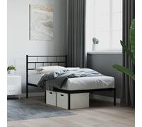 vidaXL Estructura de Cama, Somier con Cabecero, Armazón Marco de Listones de Cama, Mueble para Dormitorio Hogar, Metal Negro 90X190 cm