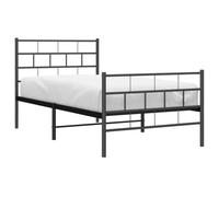 vidaXL Estructura de Cama, Somier con Cabecero y Estribo, Armazón Marco de Listones de Cama, Mueble para Dormitorio Hogar, Metal Negro 75X190 cm