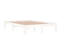 vidaXL Estructura de Cama Somier Dormitorio Base Habitación Muebles Mobiliario Hogar Cuarto Descanso Madera Maciza Doble Blanca 135x190cm