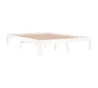 vidaXL Estructura de Cama Somier Dormitorio Base Habitación Muebles Mobiliario Hogar Cuarto Descanso Madera Maciza Doble Blanca 135x190cm