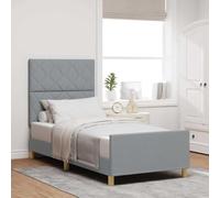 vidaXL Estructura de Cama Tapizada Gris Claro Cabecera Diseño tapizado Poliéster Resistente Base de Lamas para colchón Individual Estilo Moderno Muebles de Dormitorio Montaje fácil Uso Interior C