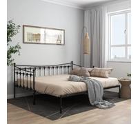 vidaXL Estructura de Sofá Cama Extraíble para Pijamas Auxiliar de Invitados Habitación Mueble Mobiliario Duradero Individual de Metal Negro 90x200 cm