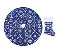 vidaXL Falda del Árbol de Navidad de Lujo con Calcetín Navideña Decoración Adorno Alfombrilla Base Dulces Regalos Salón Hogar Interior Tela Azul 90 cm