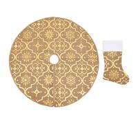 vidaXL Falda del Árbol de Navidad Lujo y Calcetín Navideña Decoración Adorno Alfombrilla Base Dulces Regalos Salón Hogar Interior Tela Amarillo 122cm