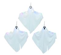 vidaXL Fantasma Colgante de Halloween con 3 LED 3 pcs Poliéster, Sala, decoración de Halloween, Fantasma Interactivo, exhibición temática, Montaje Festivo, Suministros para Fiesta