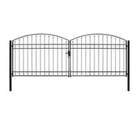 vidaXL Fence Gate Double Door with Arched Top Outdoor Garden Patio Yard Lockable Durable Stable Entryway Fencing Barrier Door Steel 400x150cm Black