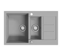 vidaXL Fregadero Cocina 2 Senos Gris Granito Fregadero Lavabo Caño Lavaplatos
