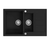 vidaXL Fregadero Cocina 2 Senos Negro Granito Fregadero Lavabo Caño Lavaplatos