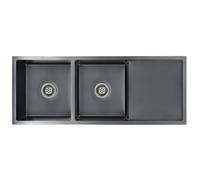 vidaXL Fregadero Cocina Hecho a Mano Doble Seno Grado Alimentario Diseño de 2 Seno Extraprofundo Flujo Rápido Acero Inoxidable Negro