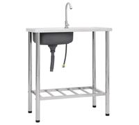 vidaXL Fregadero de Camping de Un Seno y Grifo Lavabo Cocina de Jardín Garaje Patio Balcón Terraza Exterior Autocaravana Escurridor Acero Inoxidable