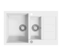 vidaXL Fregadero de Cocina de Granito con Dos Senos Lavabo Cocina Fontanería Piezas de Fontanería y Bricolaje Pileta Escurreplatos Casa Hogar Blanco