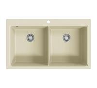 vidaXL Fregadero de Cocina de Granito con Dos Senos Lavabo Cocina Fontanería Piezas de Fontanería y Bricolaje Resistente Pileta Escurreplatos Beige