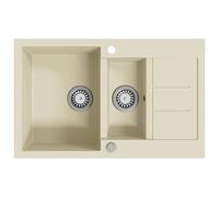 vidaXL Fregadero de Cocina de Granito con Dos Senos Lavabo Cocina Fontanería Piezas de Fontanería y Bricolaje Resistente Pileta Escurreplatos Beige