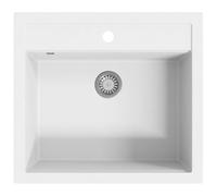 vidaXL Fregadero de Cocina de Granito con un Seno Lavabo Cocina Fontanería Piezas de Fontanería y Bricolaje Resistente Pileta Escurreplatos Blanco