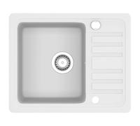 vidaXL Fregadero de Cocina de Granito con un Seno Lavabo Cocina Fontanería Piezas de Fontanería y Bricolaje Resistente Pileta Escurreplatos Blanco