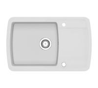 vidaXL Fregadero de Cocina de Granito con un Seno Lavabo Cocina Fontanería Piezas de Fontanería y Bricolaje Resistente Pileta Escurreplatos Blanco