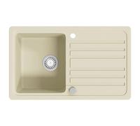 vidaXL Fregadero de Cocina de Granito con un Seno Lavabo Cocina Fontanería Piezas de Fontanería y Bricolaje Resistente Pileta Escurreplatos Beige