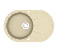 vidaXL Fregadero de Cocina de Granito con un Seno Ovalado Lavabo Cocina Fontanería Piezas de Fontanería y Bricolaje Pileta Escurreplatos Platos Beige