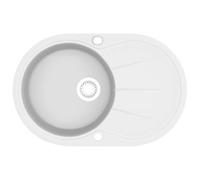 vidaXL Fregadero de Cocina de Granito con un Seno Ovalado Lavabo Cocina Fontanería Piezas de Fontanería y Bricolaje Pileta Escurreplatos Platos Blanco