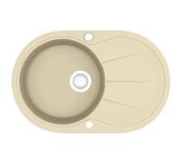 vidaXL Fregadero de Cocina de Granito con un Seno Ovalado Lavabo Cocina Fontanería Piezas de Fontanería y Bricolaje Pileta Escurreplatos Platos Beige